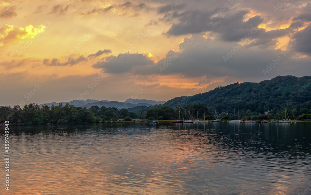 sunset over the lake with cloud 