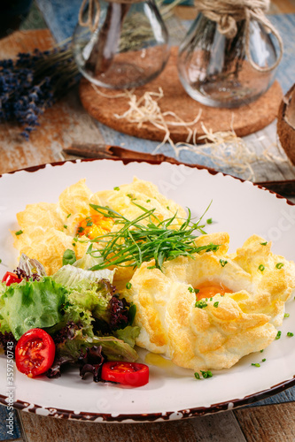 Breakfast cloud egg nests whipped whites salad