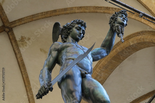 Perseus with the Head of Medusa, bronze statue of Benvenuto Cellini, Signoria square, Florence, Italy