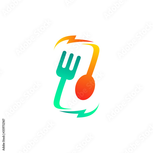 fork and spoon with thunder logo design