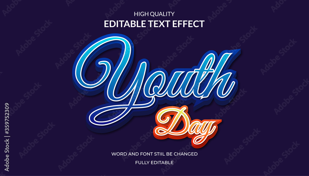 youth day text effect, editable cartoon text style effect.