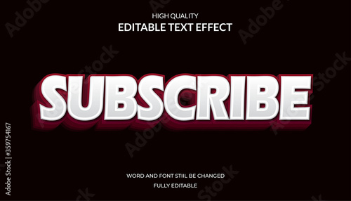 subscribe text effect, editable 3d cartoon text style effect.
