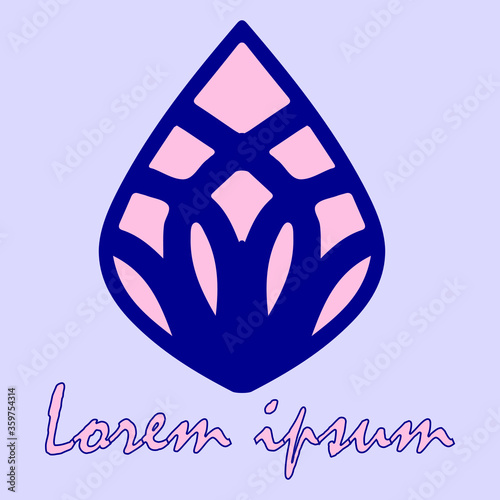 Leaf logo with blue paths and pink background.