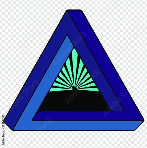 Vector triangle Penrose with rays of light inside.