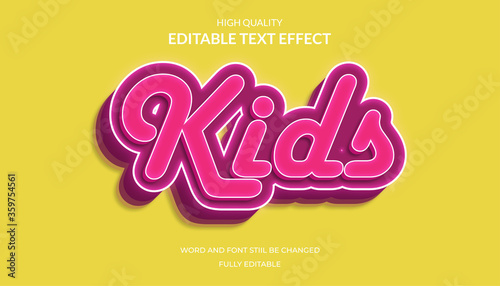 kids text effect, editable 3d cartoon text style effect.