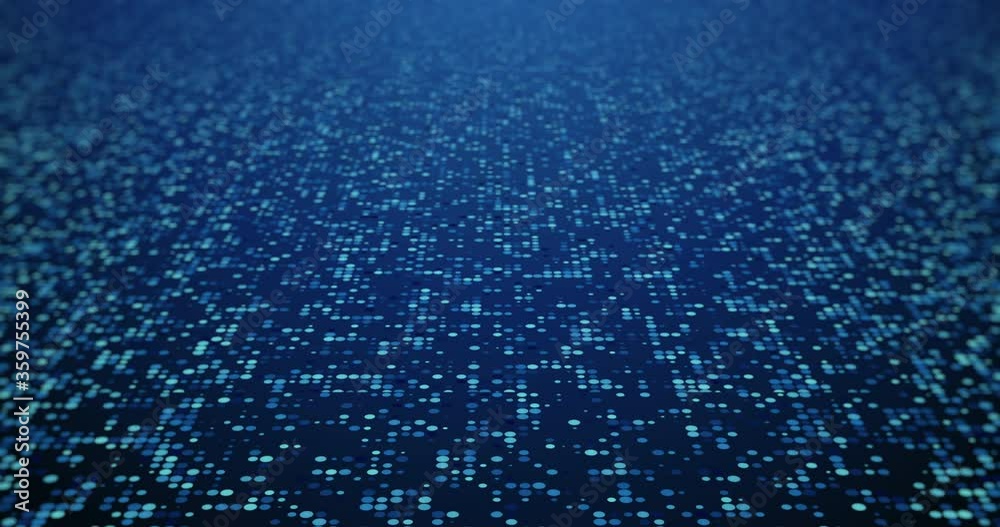 Dark blue abstract background - moving plane in perspective. Blinking dots. Looped animation.