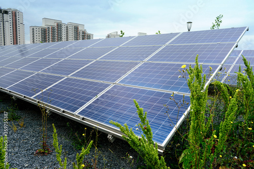 Solar energy panels in a park. Istanbul photo