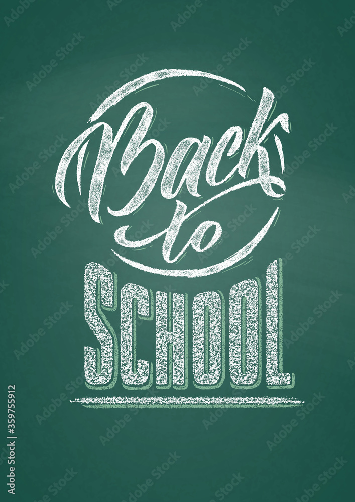 Welcome back to school text drawing by white chalk in blackboard with ...