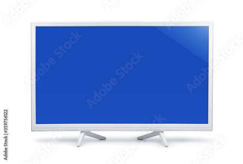White wide screen LED TV with blank blue screen