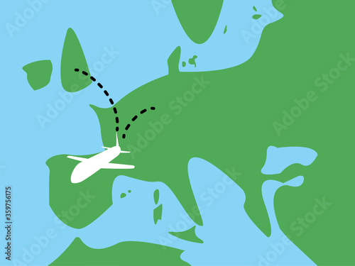 vector of europe map and vacation plane trip to spain