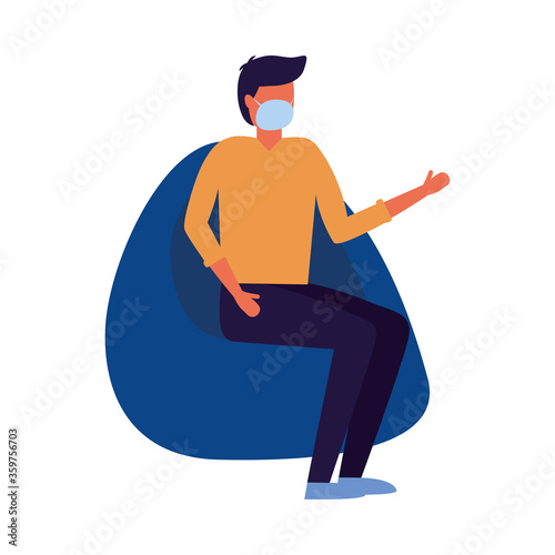 Man with medical mask on puf vector design