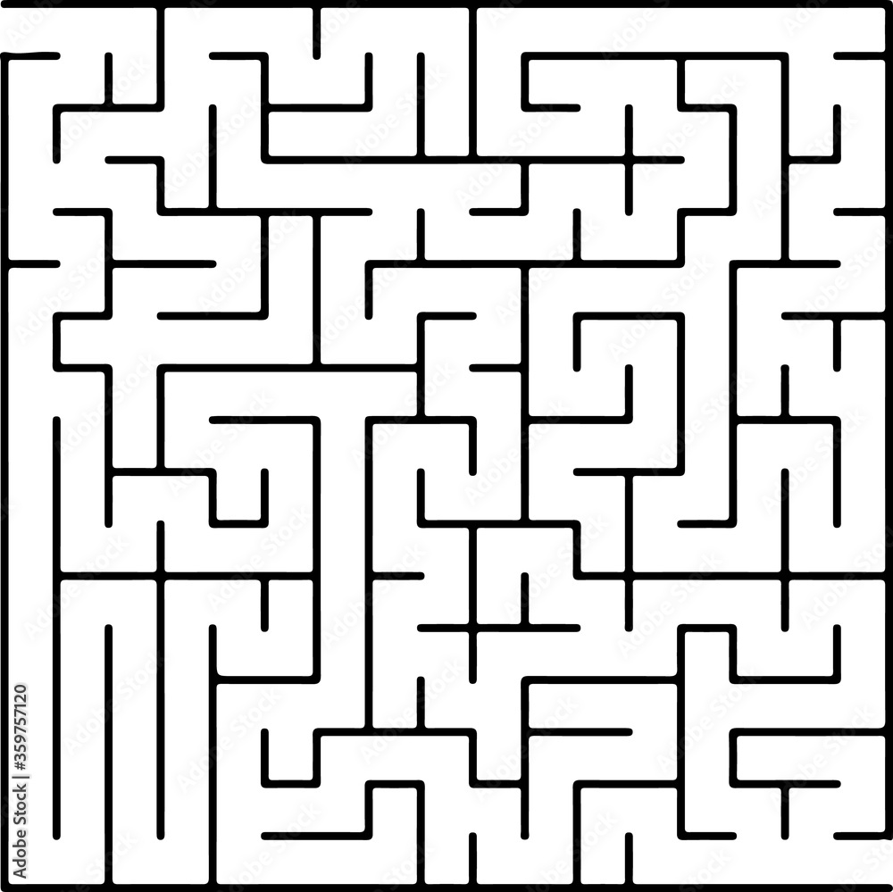 White vector layout with a black maze, riddle. Maze design in a simple style on a white background. Pattern for educational magazines, books.