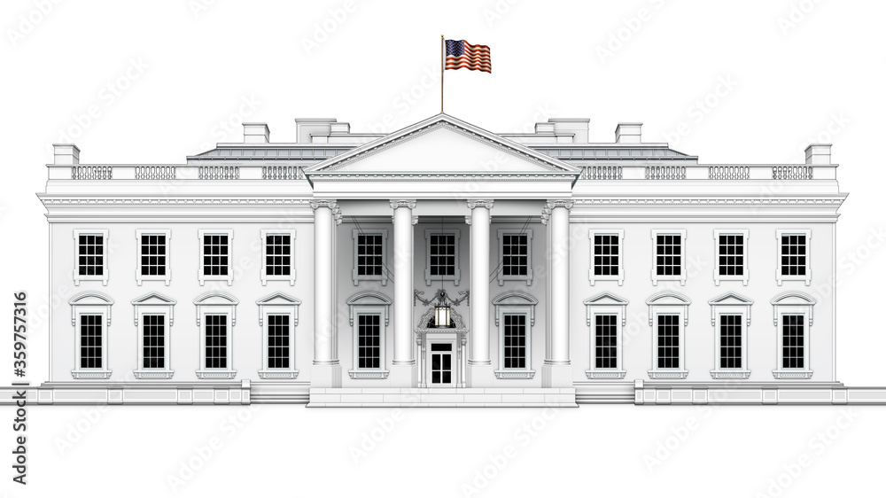 Isolated North View of the White House – – 3D Illustration - obrazy, fototapety, plakaty 