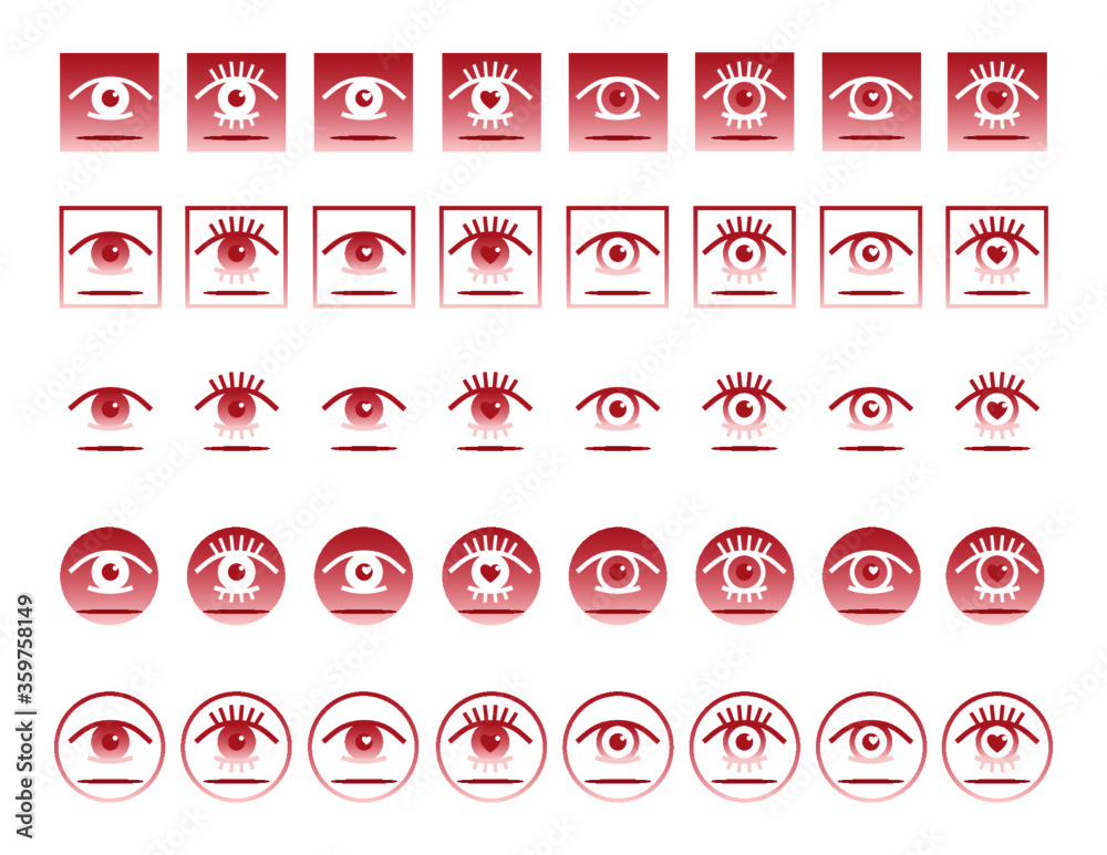 Auge, Icon-Set, rot-rosé, Vektor