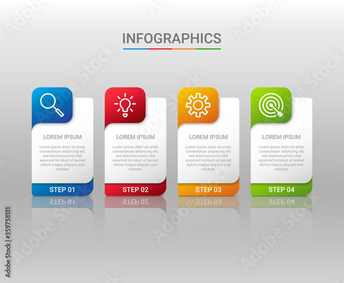 Business data visualization, infographic template with 4 steps on gray background, vector illustration