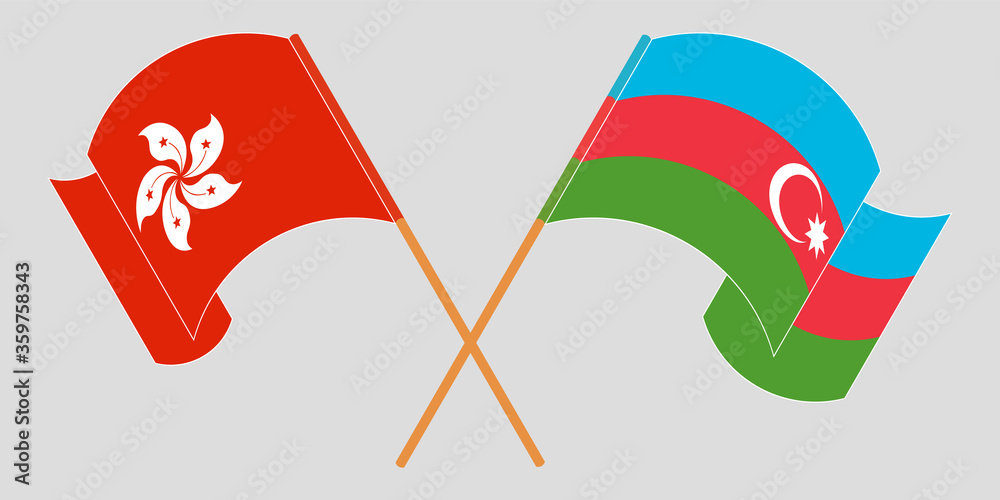 Crossed and waving flags of Azerbaijan and Hong Kong Crossed and waving flags of Azerbaijan and Hong Kong