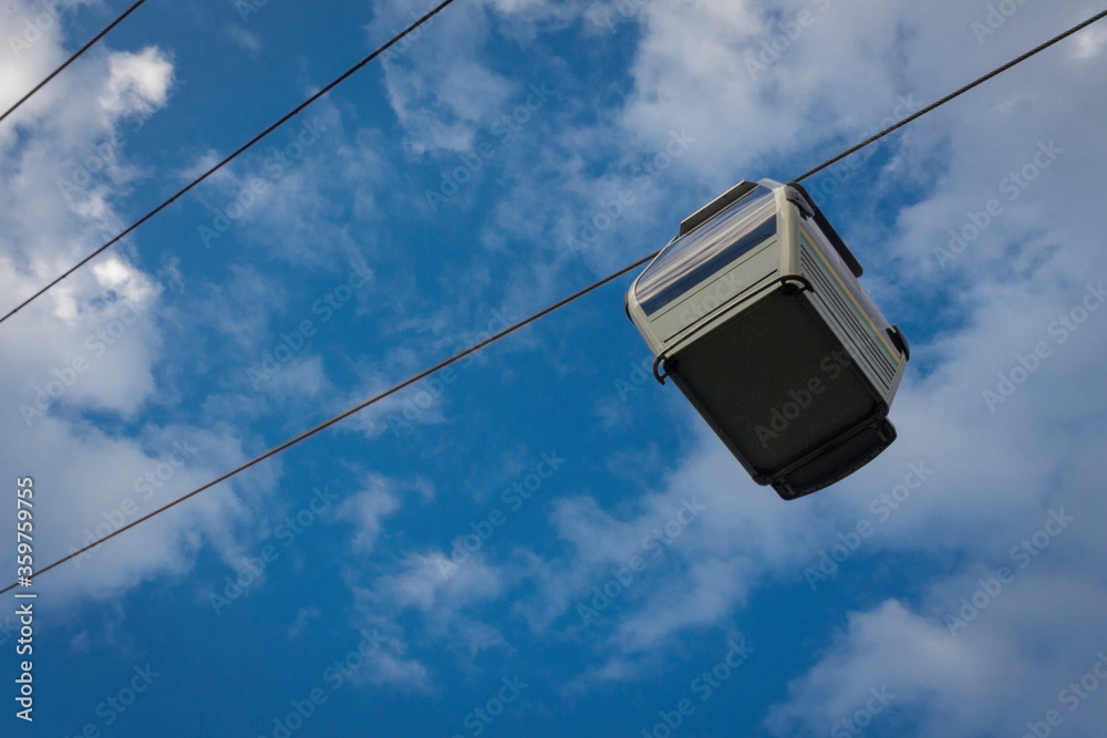 Medellin, Antioquia / Colombia Febreo 24, 2019. Metrocable Line J of the Medellin Metro or Metrocable Nuevo Occidente, is a cable car line used as a medium-capacity mass transport system Medellin, Antioquia / Colombia Febreo 24, 2019. Metrocable Line J of the Medellin Metro or Metrocable Nuevo Occidente, is a cable car line used as a medium-capacity mass transport system