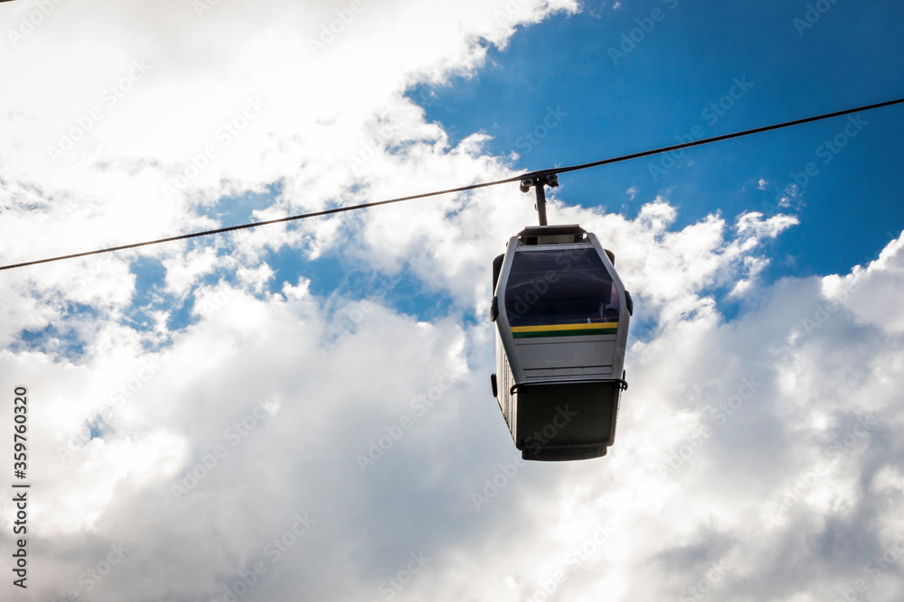 Medellin, Antioquia / Colombia Febreo 24, 2018. Metrocable Line J of the Medellin Metro or Metrocable Nuevo Occidente, is a cable car line used as a medium-capacity mass transport system Medellin, Antioquia / Colombia Febreo 24, 2018. Metrocable Line J of the Medellin Metro or Metrocable Nuevo Occidente, is a cable car line used as a medium-capacity mass transport system