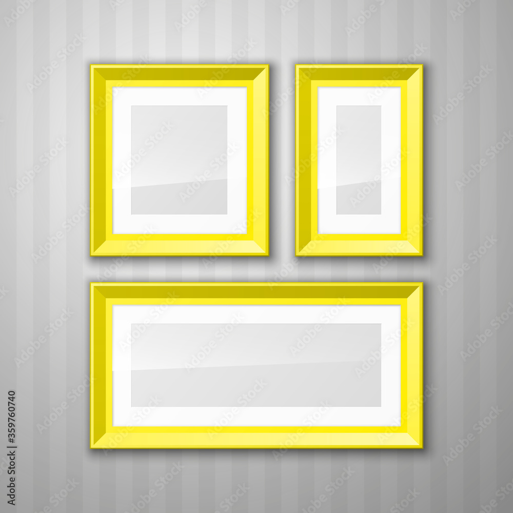 Set of color blank picture frames different sizes. Frame with