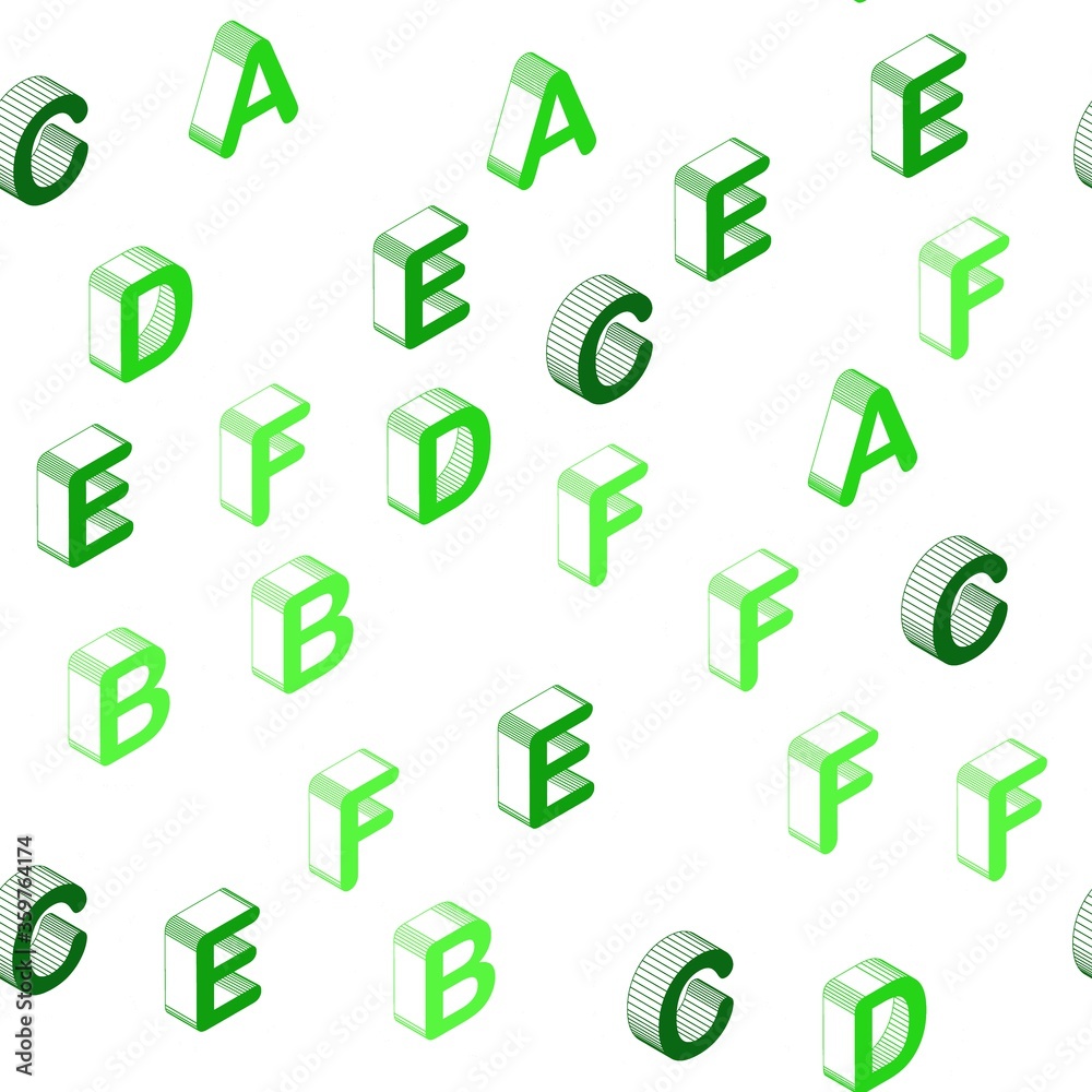 Light Green vector seamless texture with 3D ABC characters. Modern geometrical illustration with 3D ABC english symbols. Design for textile, fabric, wallpapers. Light Green vector seamless texture with 3D ABC characters. Modern geometrical illustration with 3D ABC english symbols. Design for textile, fabric, wallpapers.