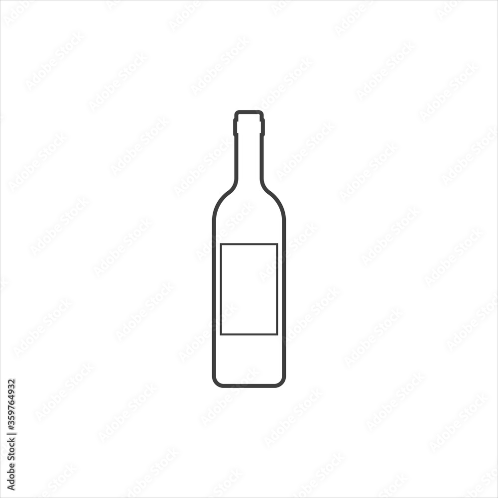 Wine bottle icon or sign. Black silhouette. Vector illustration. Template for restaurant design.