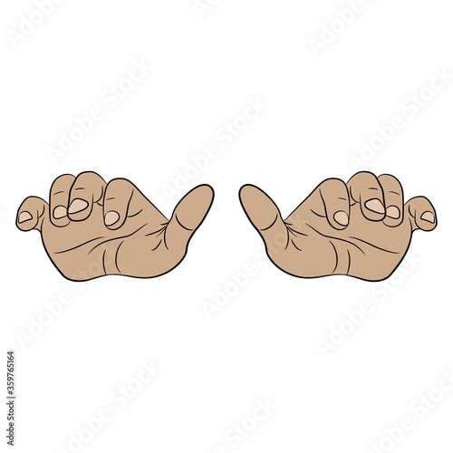 front view of two human hands in typing gesture. Cartoon style.