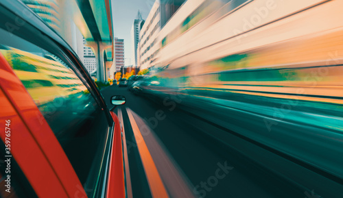 Motion blurred drive through the streets of Tokyo  Japan