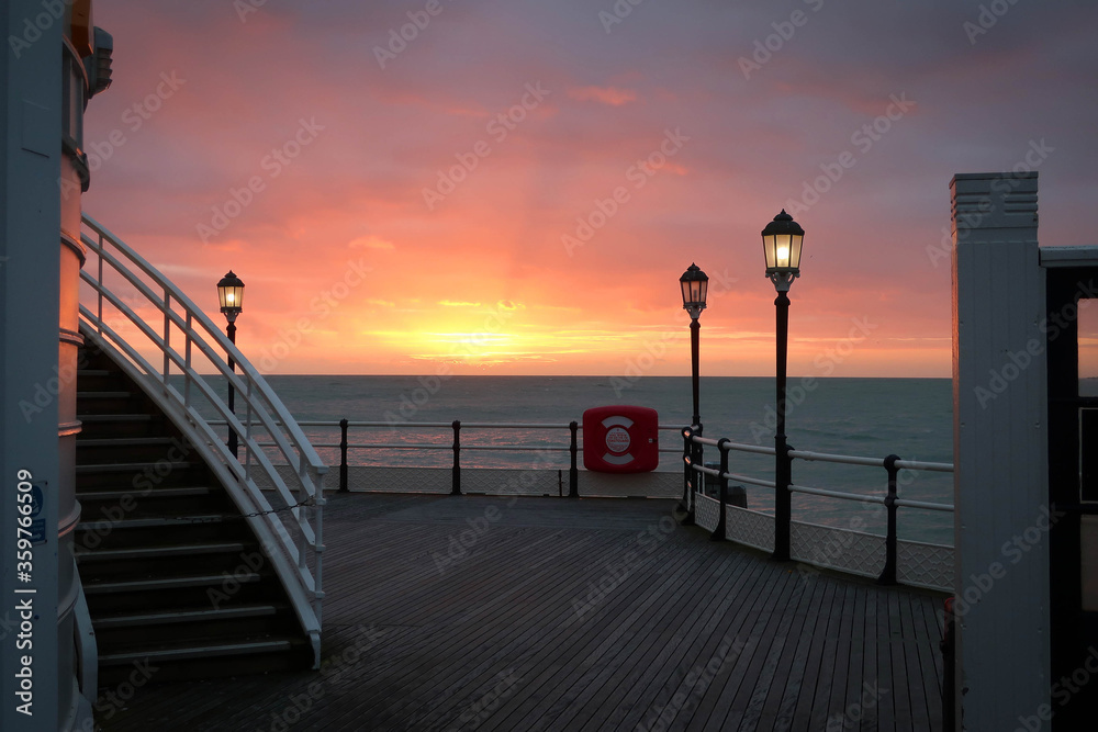 Late sunset view from Worthing pier, England
