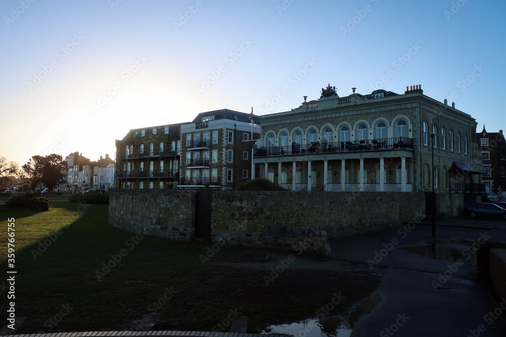 Old street architecture of Ryde town by sunrise, Isle of Wight, England