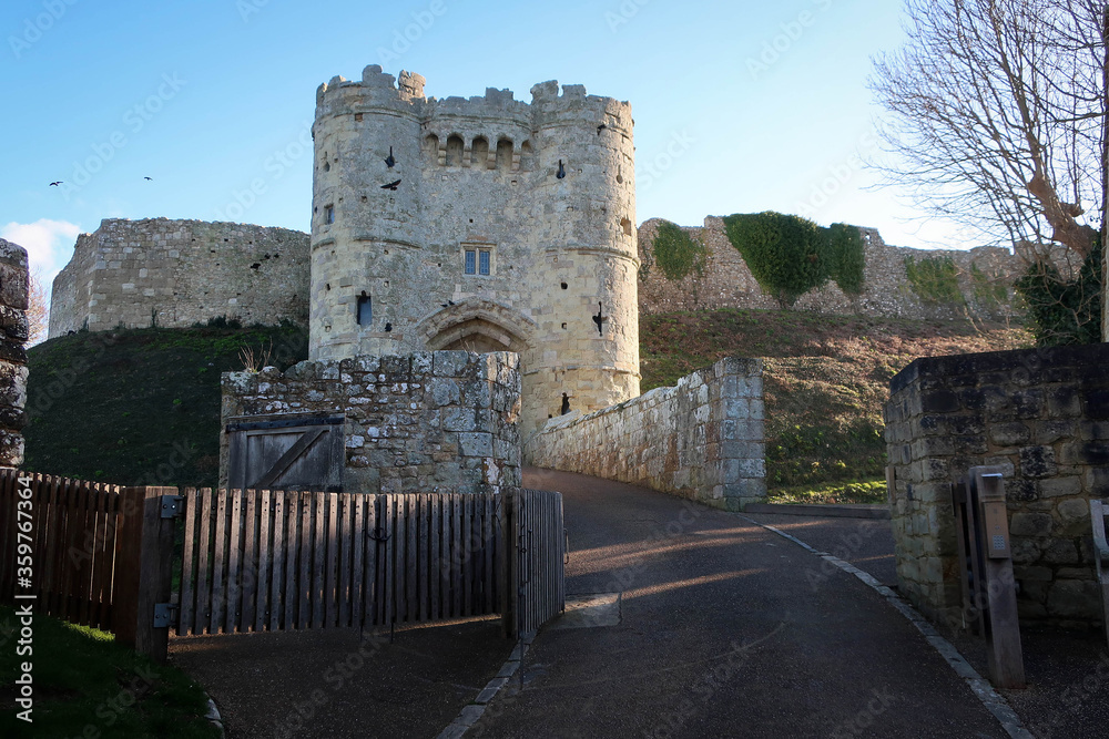 Carisbrooke Castle view by bright day, Isle of Wight, England