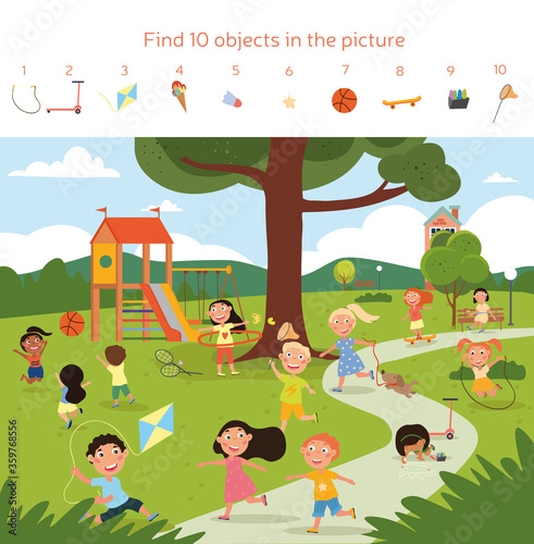 Happy and active children of different nationalities playing together with joy and innocence outdoors in a green park in summer