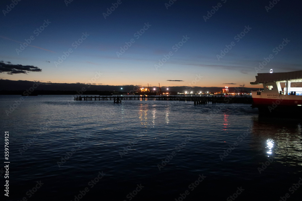 Pier of Cowes by night, Isle of Wight, England
