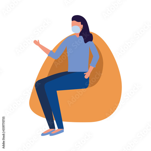 Woman with medical mask on puf vector design