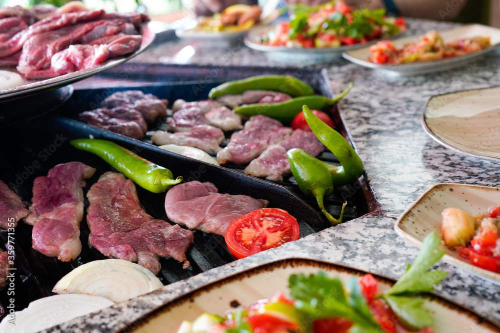barbeque grill table grilling raw lamb game meat barbeque grill table grilling raw lamb game meat