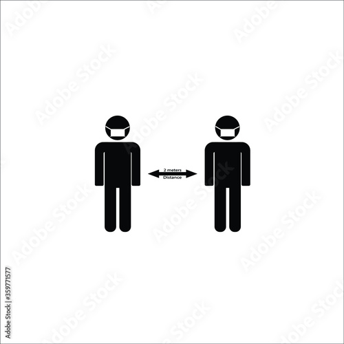 Social distancing vector isolated icon with description. You have to keep distancing at least 2 Meters between each other.