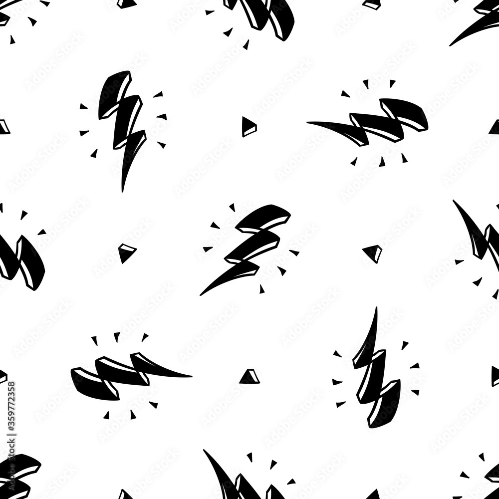 Black Lightning Bolt Signs with Triangles Seamless Pattern. Vector ...