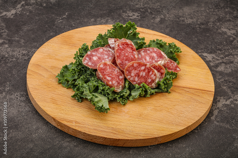 Fototapeta premium Iberian pork Fuet sausage slices