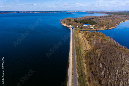 Zaslavskoe reservoir, spring landscape, aerial view