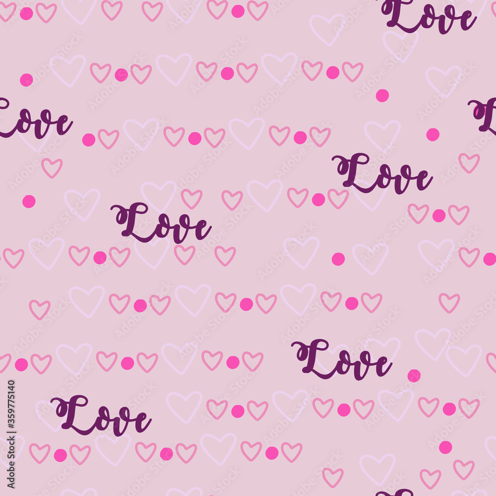 pink seamless  pattern with hearts and word 