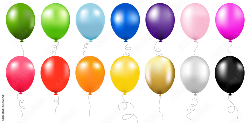 Colorful Balloons Collection Isolated White Background With Gradient Mesh, Vector Illustration