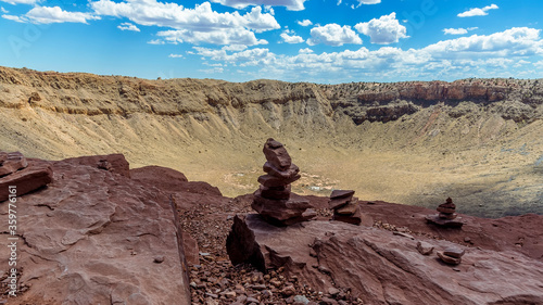 The meteorite crater near Winslow, Arizona with foreground rock pile