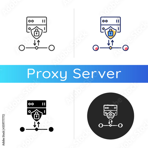 SSl encryption icon. Website safety, cybersecurity. Linear black and RGB color styles. Reverse proxy for user and host protection, internet security certificate. Isolated vector illustrations