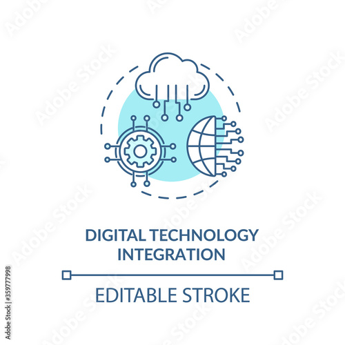 Digital technology integration turquoise concept icon. Digital transformation for education. Electronics idea thin line illustration. Vector isolated outline RGB color drawing. Editable stroke