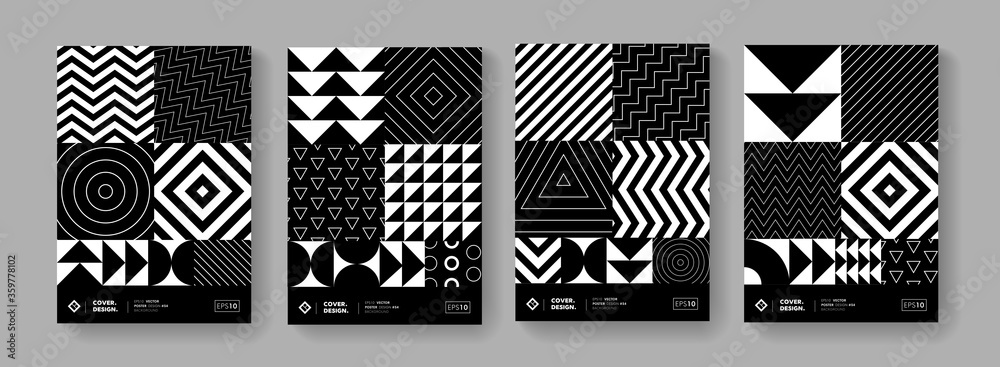 Fototapeta premium Cool minimal geometric poster collection vector design. Trendy pattern.
