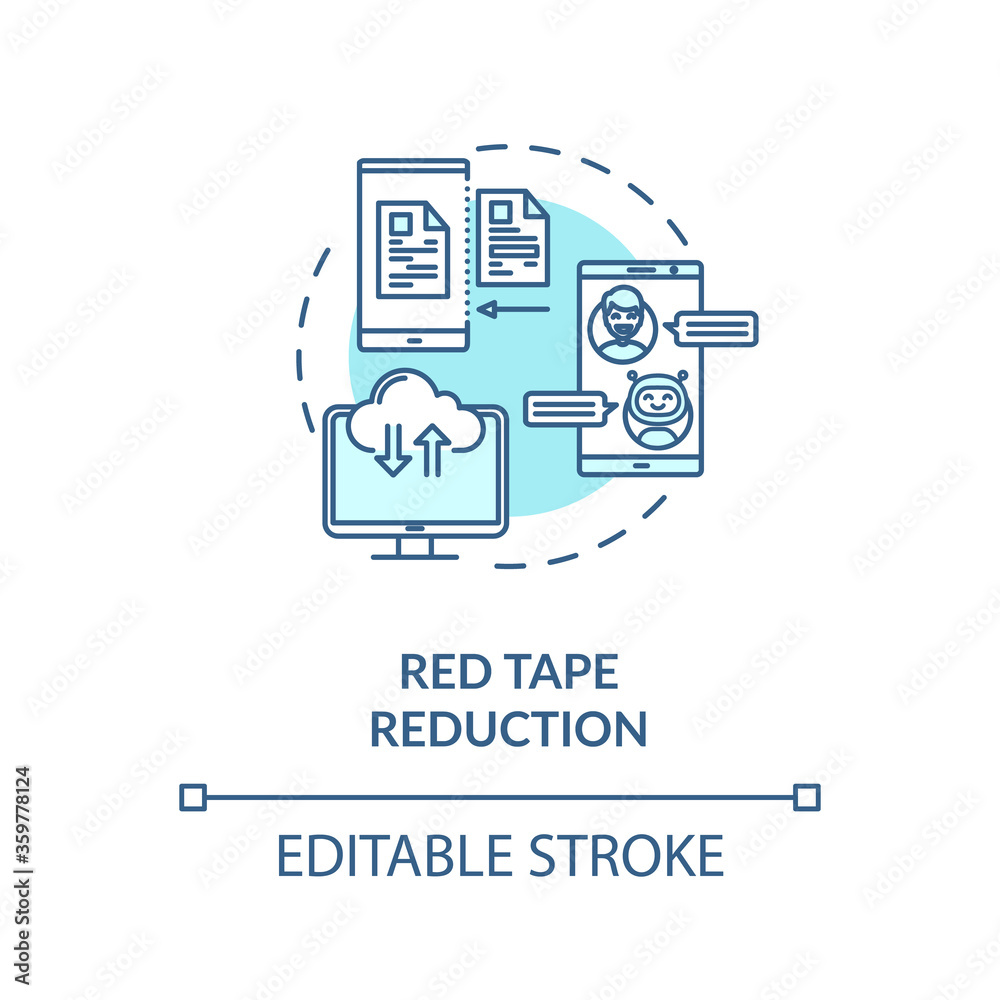 Red tape reduction turquoise concept icon. Digital transformation of company. Reduce government regulation idea thin line illustration. Vector isolated outline RGB color drawing. Editable stroke