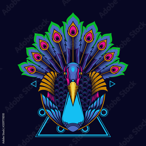 ethnic peacock illustration and tshirt design