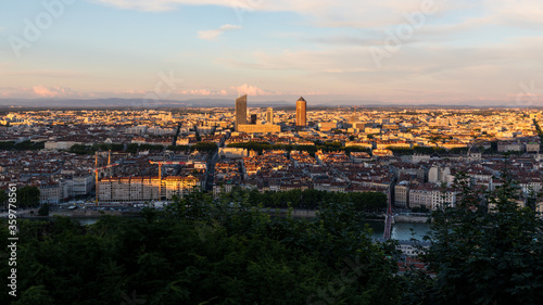 Lyon Cityscape on at golden hour from Fourviere