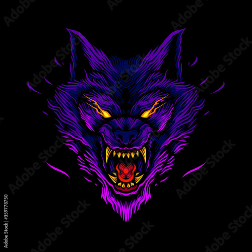 detailed angry wolf head illustration and tshirt design