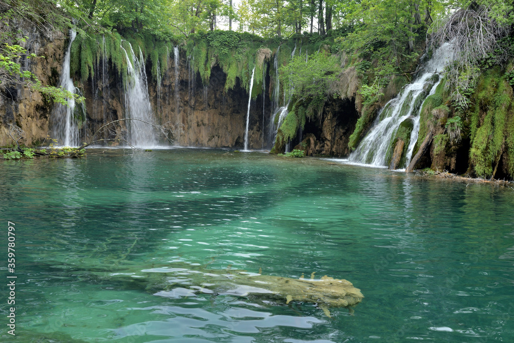 WATERFALLS IN THE PLITVICE LAKES NATIONAL PARK IN CROATIA. 