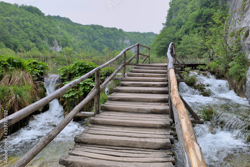 WATERFALLS IN THE PLITVICE LAKES NATIONAL PARK IN CROATIA. 